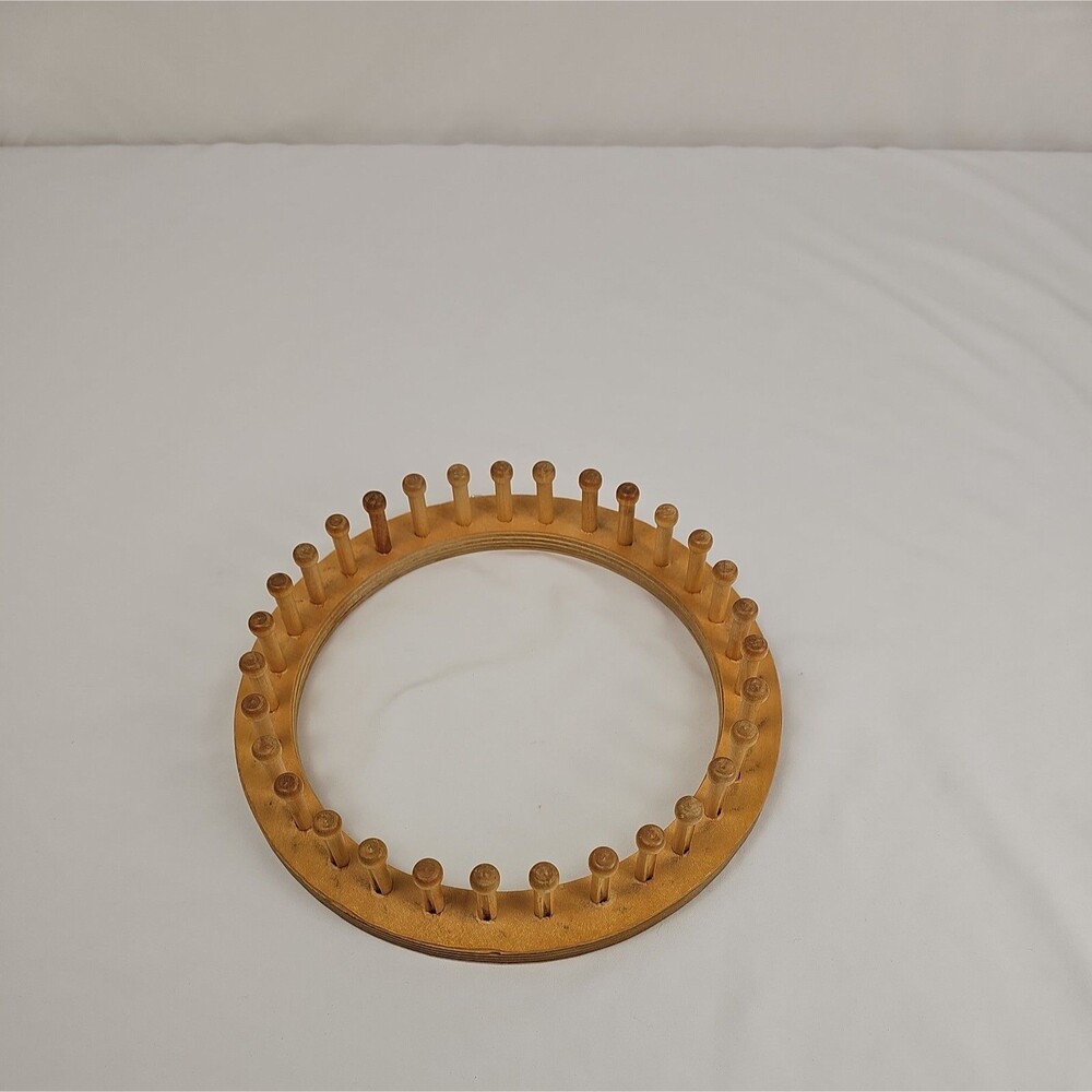 Vintage Round Wooden Knitting Loom 36 Peg Circular Yarn Hat Craft Tool